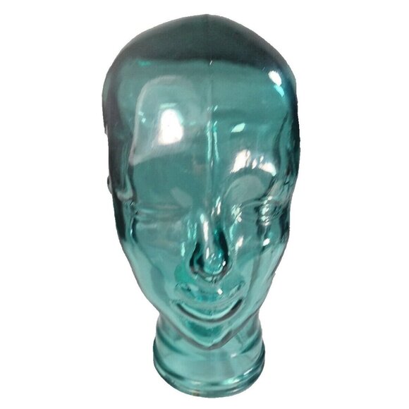 Vtg Vidrios 12" Teal Green Recycled Glass Head Mannequin Life Size Bust Spain - Picture 7 of 10